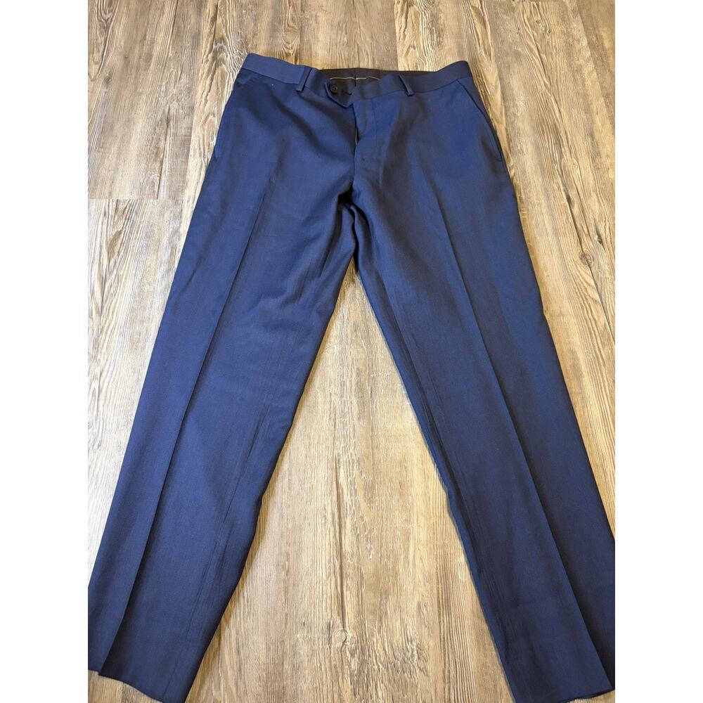 Charles Tyrwhitt Mens 32x31 Navy Wool Dress Pants Slim Fit Flat Front Trousers